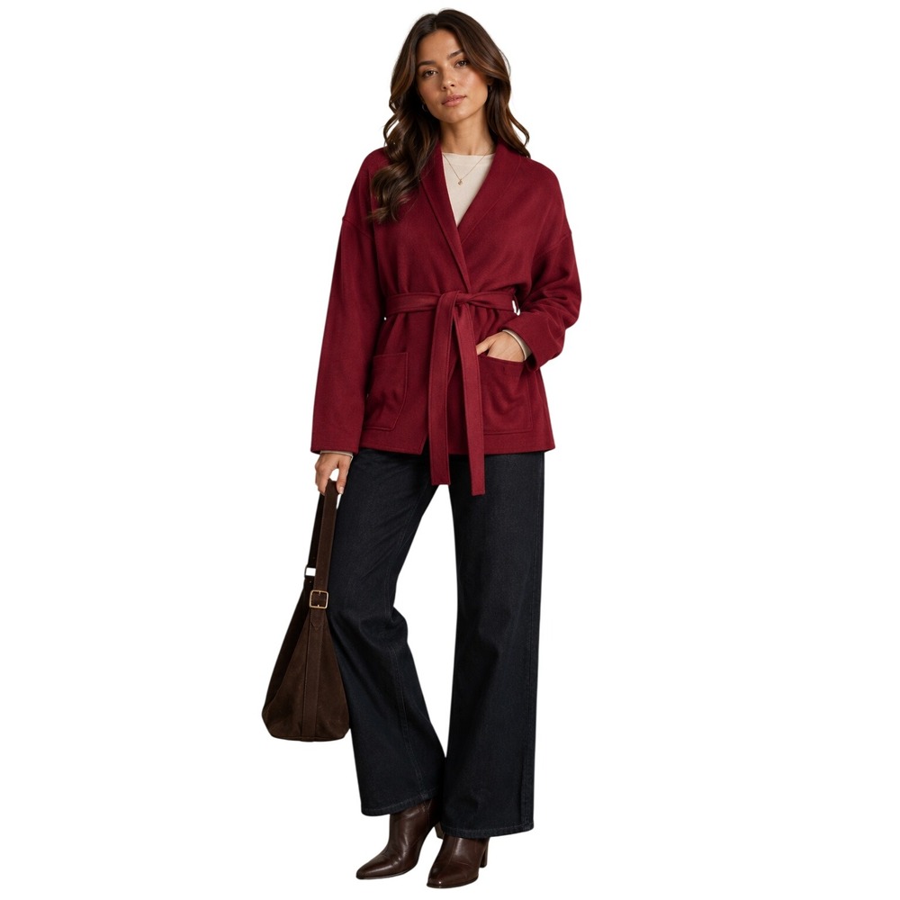 Madewell Wool Blend Wrap Jacket Burgundy Red Tie Waist Coat Large Dark Academia